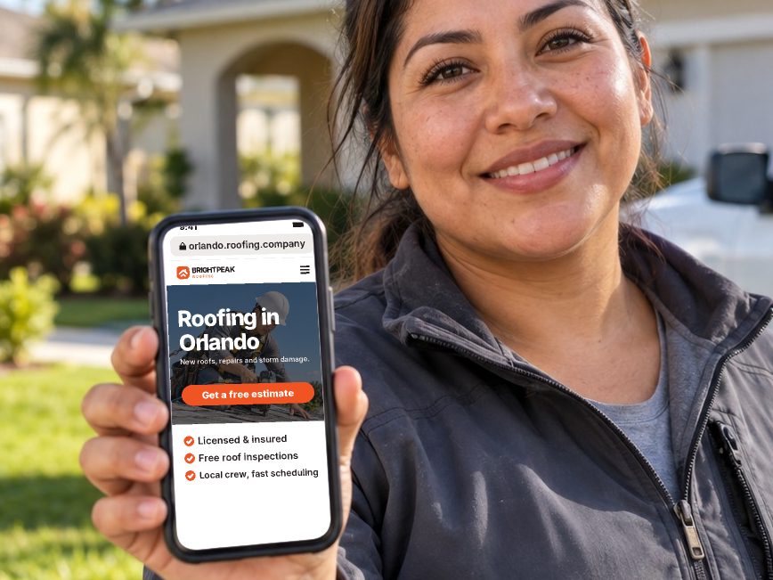 orlando.roofing.company open in a phone browser